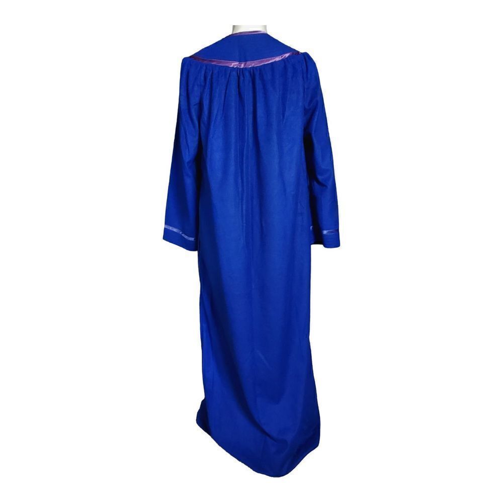 Vintage Adonna Robe Housecoat Blue Size Medium Full Length Zip Pocket Duster - Picture 2 of 8